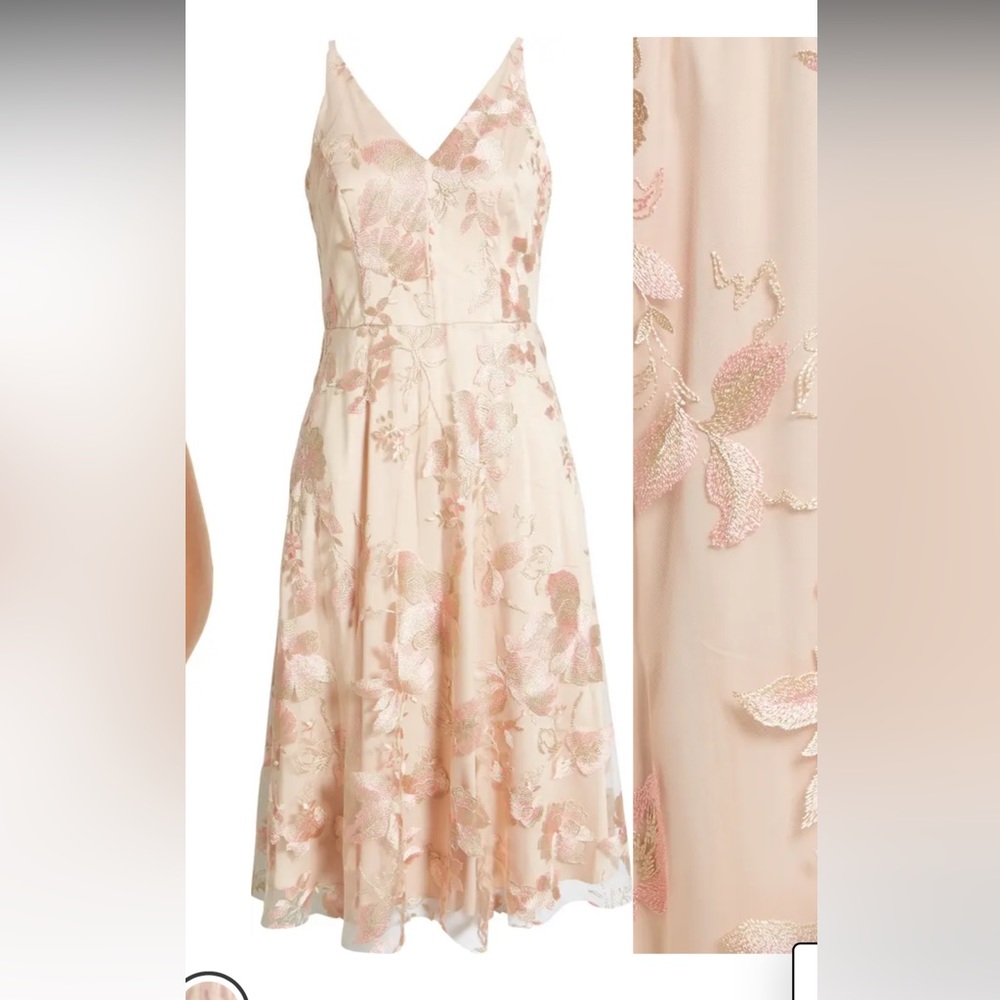 Vince Camuto floral embroidered mesh midi dress in blush- did I mention POCKETS